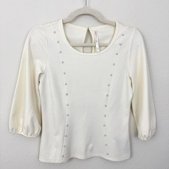 Karen Millen Womens Pearl Embellished Top Blouse Size 6 Ponte Classic Ivory - Picture 1 of 8